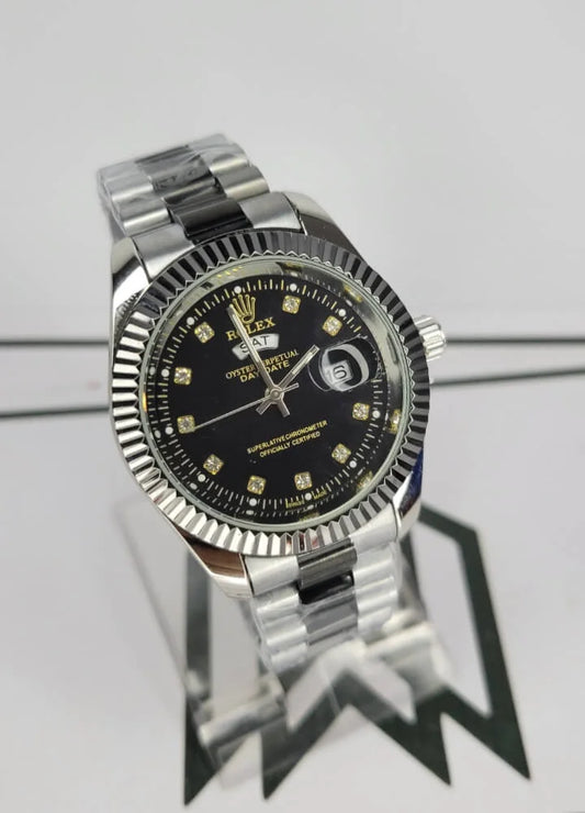 Two-Tone Silver & Black RLX Watch with Day/Date R-016