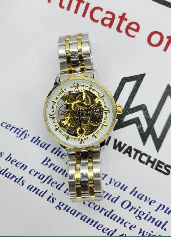 RLX Automatic Luxury Watch: Two-Tone White Dial R-026