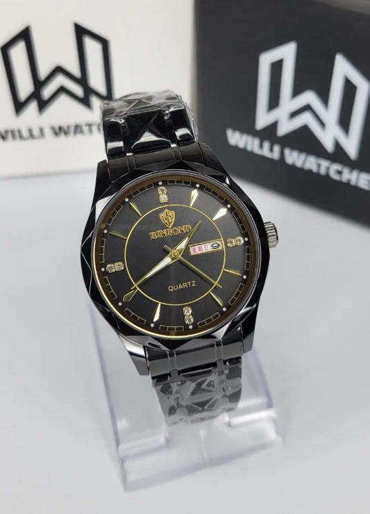 Binbond Black Dial Luxury Watch with Day-Date and Gold Accents BN-004