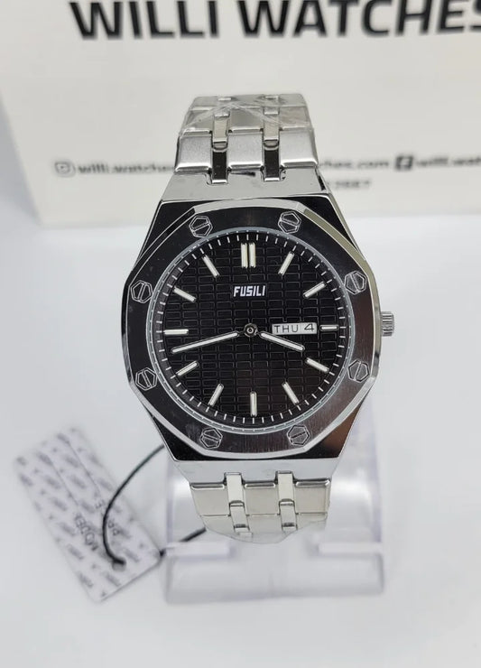 Fusili Slim Edition Silver Black Stainless Steel Men’s Watch FS-001
