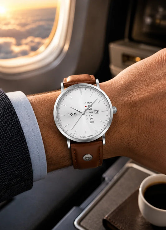 Tomi Executive Day Date Brown Leather Strap With White dial Men’s Watch TM-040
