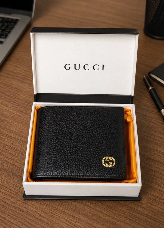 GG Refined Black Leather Wallet for Men Slim Business Carry WL-006