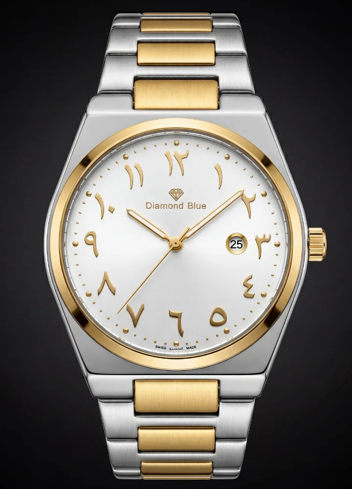 Diamond Blue Two-Tone White Arabic Dial Date Watch DI-039