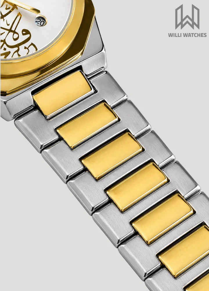 Premium Two-Tone Gold Arabic Calligraphy White Dial Watch DI-002