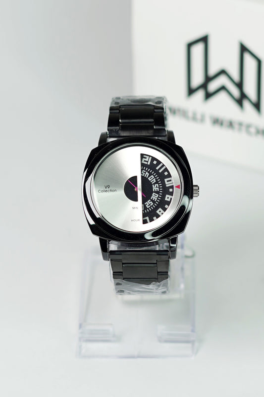 V9 Elegant Men’s Luxury Black & Silver Stylish Dial Watch B-014
