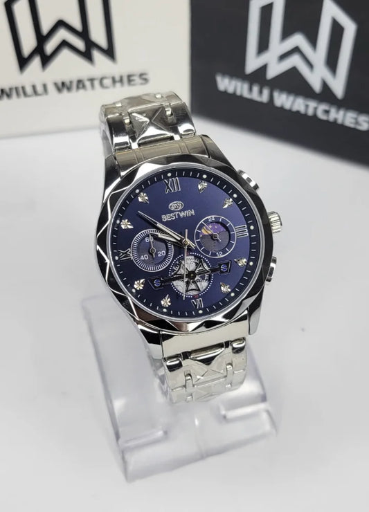 Bestwin Luxury Blue Dial Stainless Steel Chronograph Watch BS-007