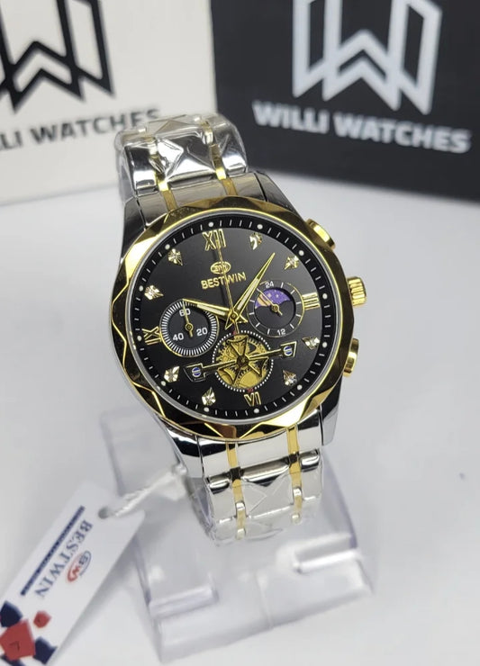 Bestwin Luxury Black Dial Two-Tone Chronograph Watch BS-006