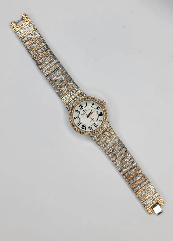 Diamond Blue Premium Rose Gold Watch – Crystal Bezel & White Dial FM-022