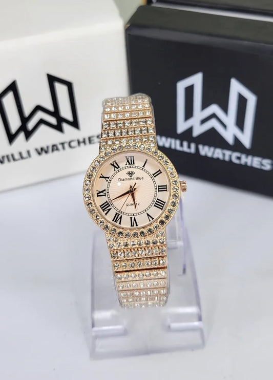 Diamond Blue Rose Gold Luxury Ladies Watch – Full Stone Edition FM-019