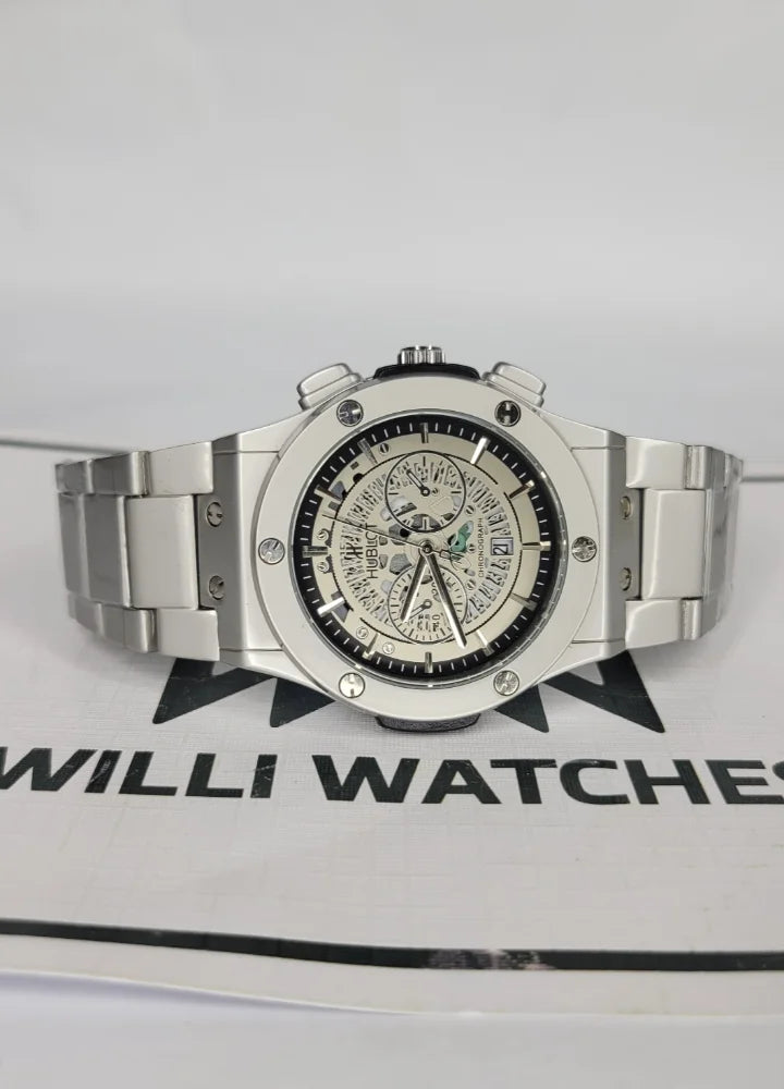 Hubl*t Spider Watch – Grey Dial, Stainless Steel, Date HB-003