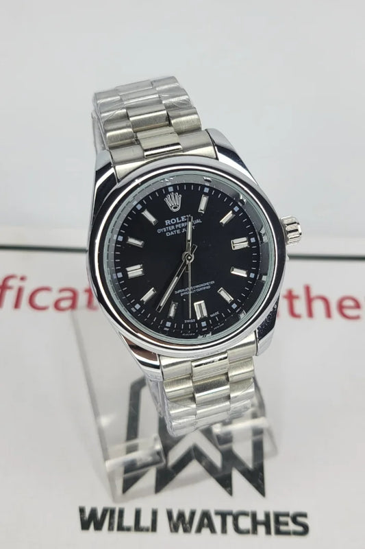 RLX Swiss-Made Perpetual Luxury Watch – Silver Case with a Sophisticated black Dial R-013