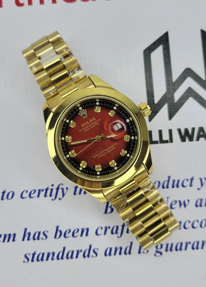 RLX Gold Men's Red Dial with Date R-009