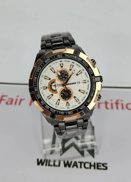 SKMEI Silver Watch: Elegant Golden White Dial S-005