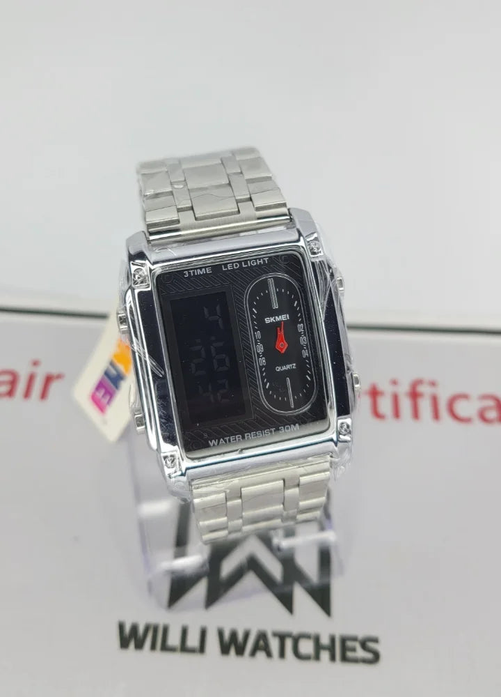 Original SKMEI Triple Time Silver Watch – Bold Style, Triple Function S-007