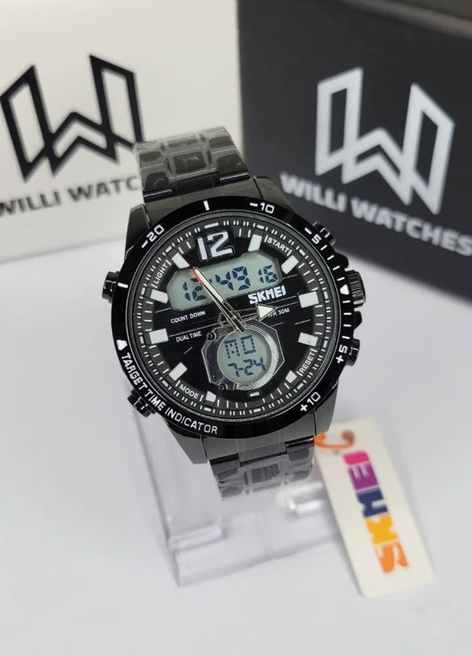 SKMEI Black Dual Display Sports Watch with Countdown and Dual Time S-012