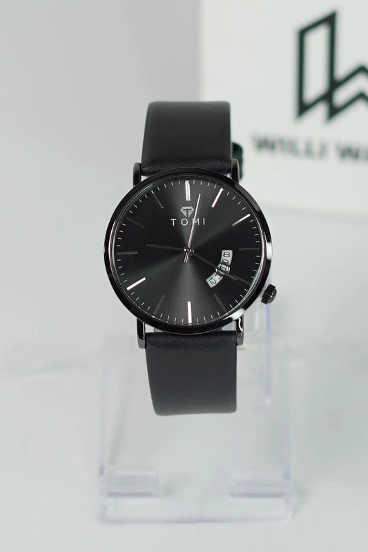 TOMI Full Black Men’s Business Watch – Elegant Leather Strap TM-008