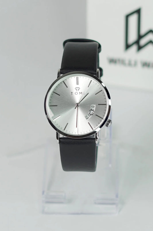 TOMI Black with White Dial Men’s Business Watch – Elegant Leather Strap TM-009