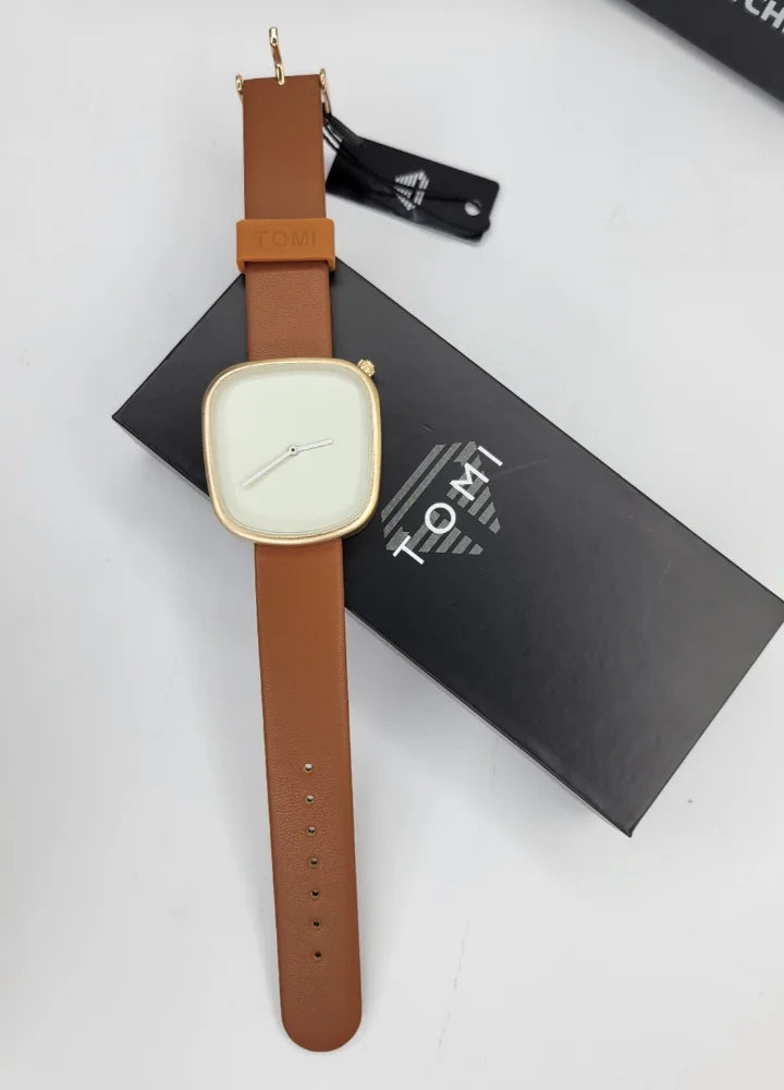 TOMi Unisex Elegant Watch – Gold Case & Brown Strap TM-022