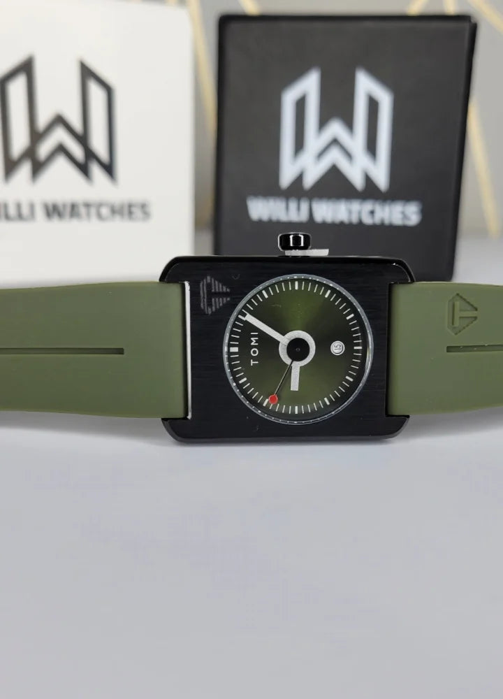TOMI Unisex Magnet Watch – Green Strap, Date Display TM-025