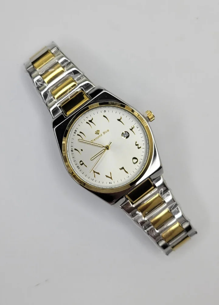 Diamond Blue Two-Tone White Arabic Dial Date Watch DI-039