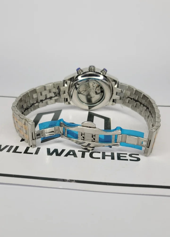 Omega Two Tone Stainless Steel Automatic Chronograph with Black Dial O-001