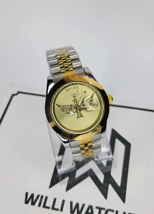 RLX Two-Tone Watch with Falcon Gold Dial and Date Display R-031
