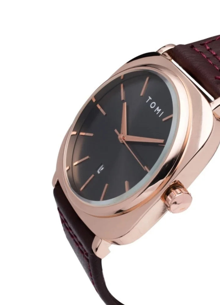 TOMI Dual-Tone Leather Watch – Gold or Black Dial TM-004