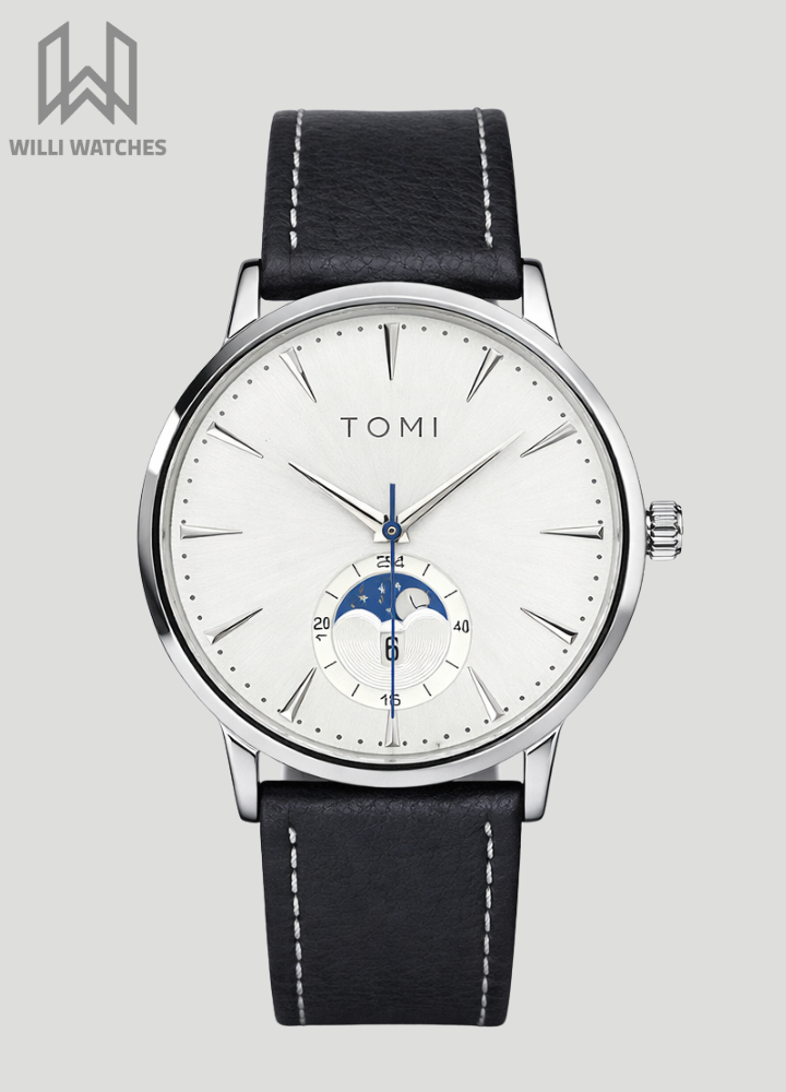 TOMI Classic Business Watch – White Dial, Black Strap, Magnet Lock TM-017