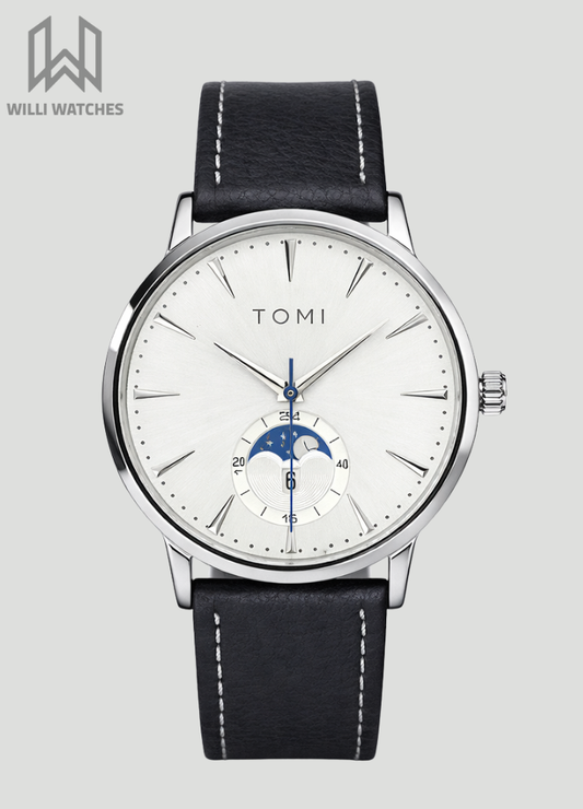 TOMI Classic Business Watch – White Dial, Black Strap, Magnet Lock TM-017