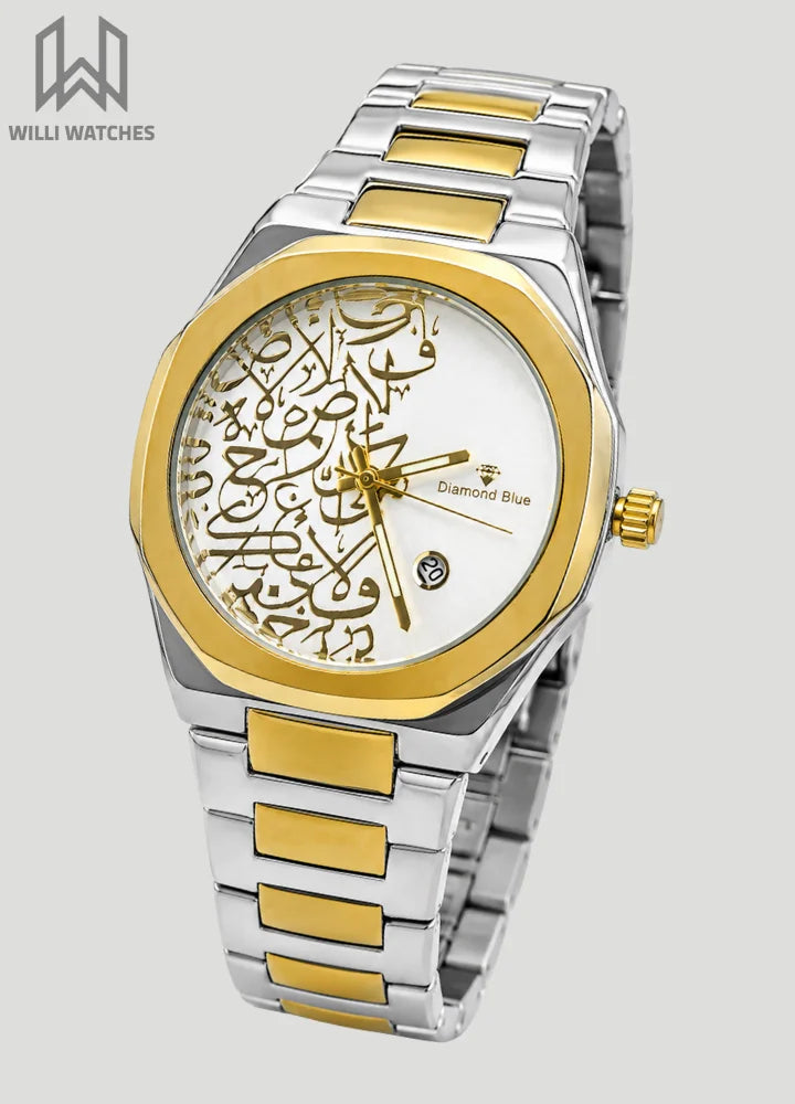 Premium Two-Tone Gold Arabic Calligraphy White Dial Watch DI-002