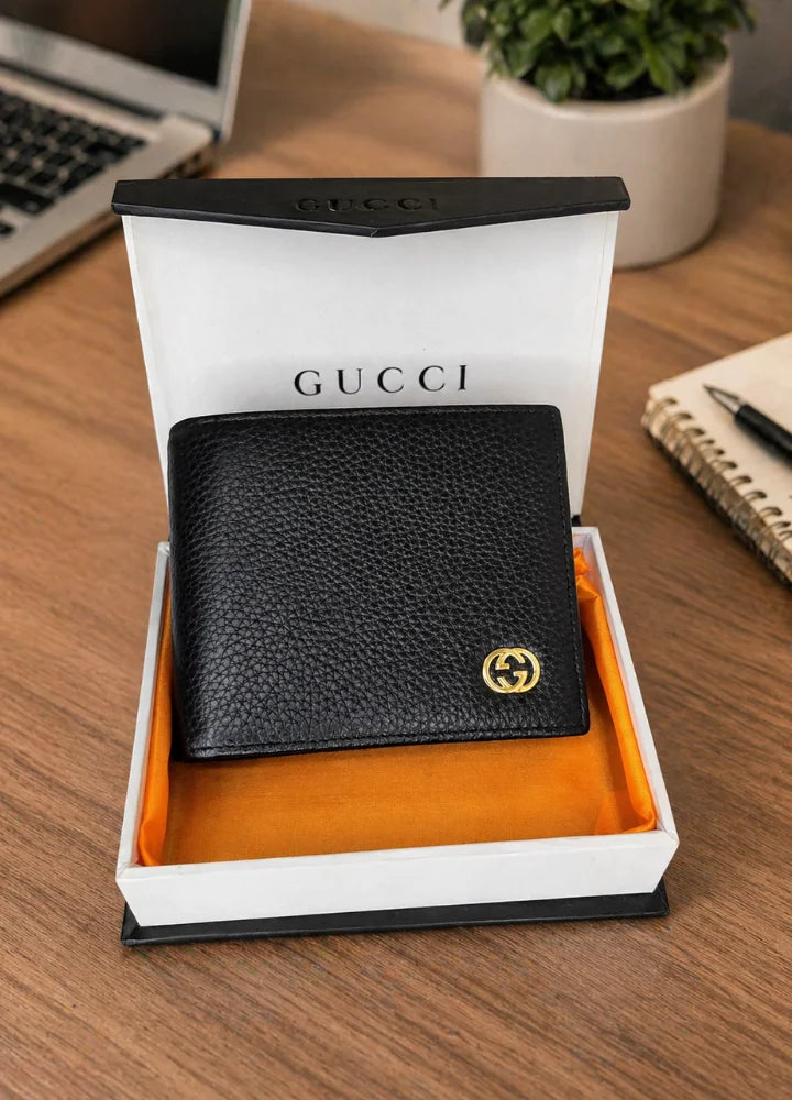GG Refined Black Leather Wallet for Men Slim Business Carry WL-006