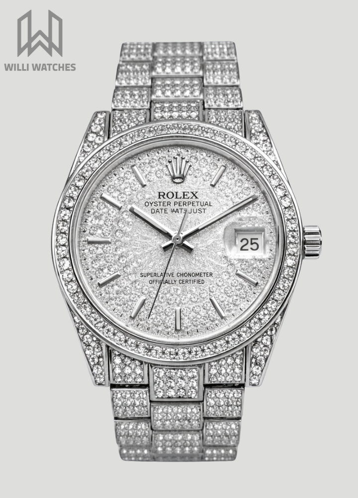 Men’s Silver Full-Diamond Luxury Date Watch SK-006