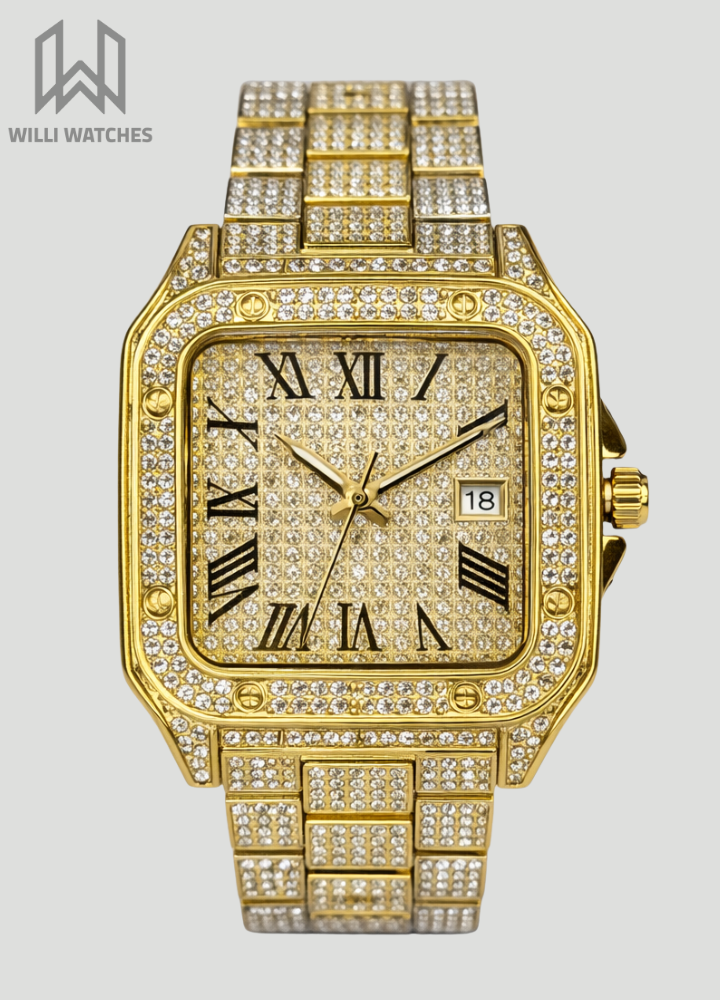 Men’s Gold Crystal-Encrusted Luxury Timepiece SK-004