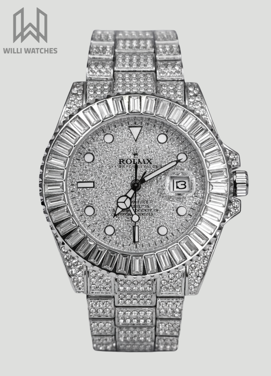 Men’s Silver Full-Diamond Submariner Luxury Watch SK-007