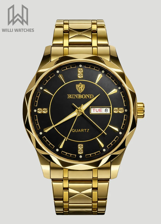 Binbond Gold Black Business Watch: Day, Date& Night Feature BN-003