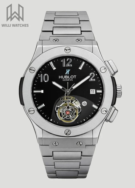 Hubl*t Black Dial Watch – Silver Body, Date Display HB-006