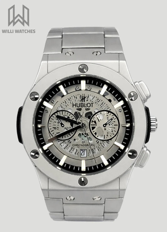 Hubl*t Spider Watch – Grey Dial, Stainless Steel, Date HB-003