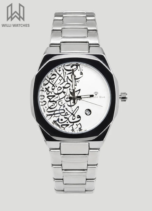 Elegant Silver Arabic Calligraphy Luxury Wristwatch DI-004