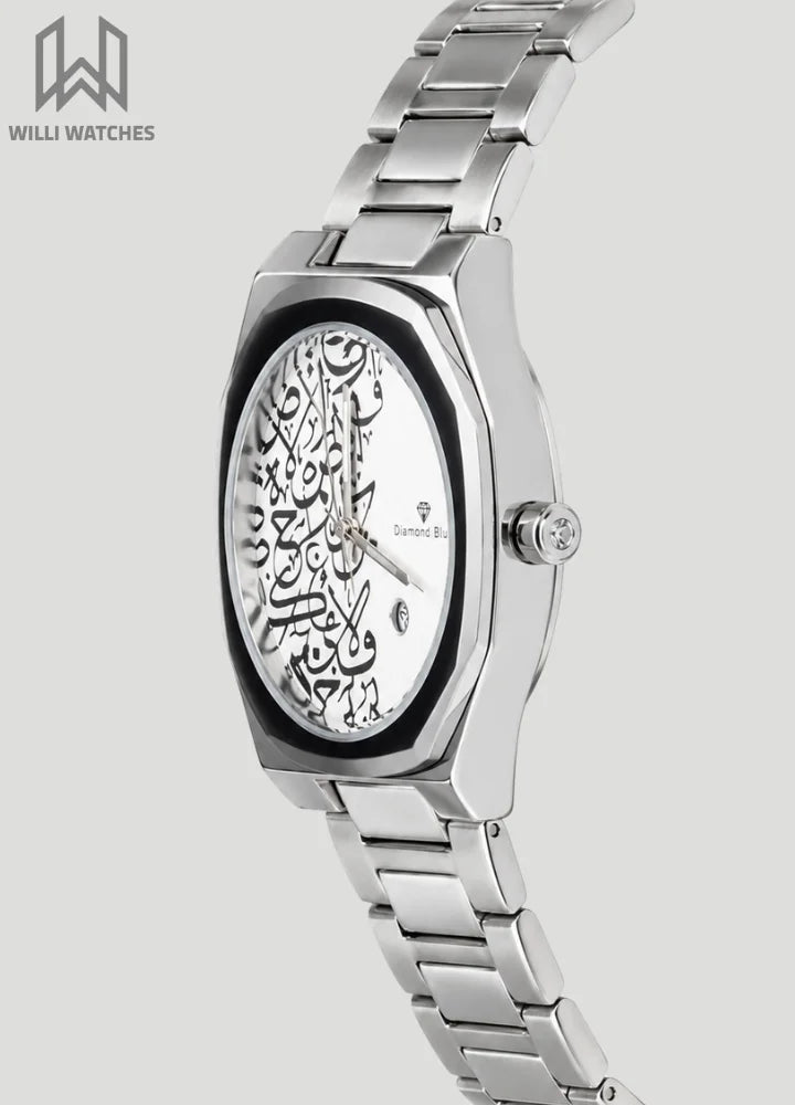 Elegant Silver Arabic Calligraphy Luxury Wristwatch DI-004