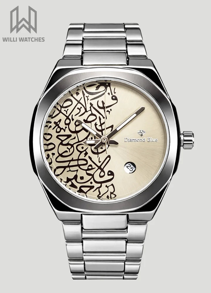 Diamond Blue Heritage Arabic Art Gray Dial Luxury Watch DI-013