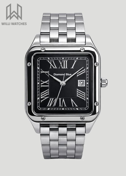 Diamond Blue Business Class Silver Black Dial Square Watch DI-016