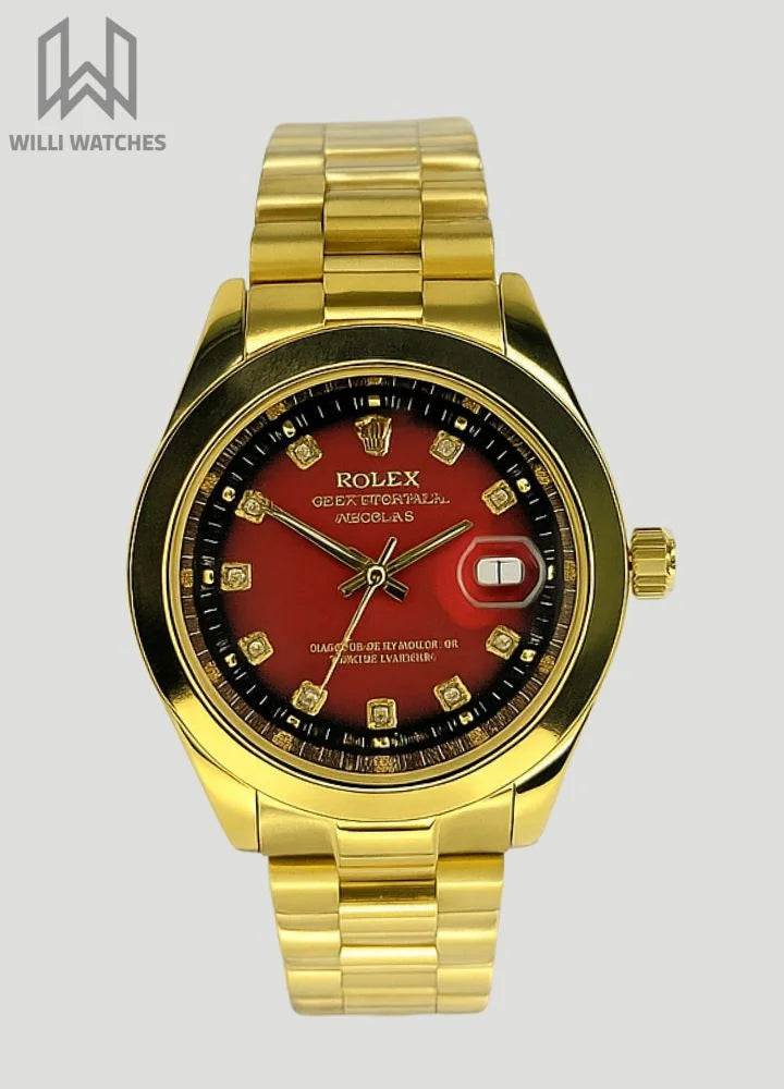 RLX Gold Men's Red Dial with Date R-009