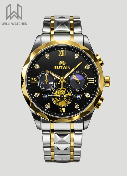 Bestwin Luxury Black Dial Two-Tone Chronograph Watch BS-006