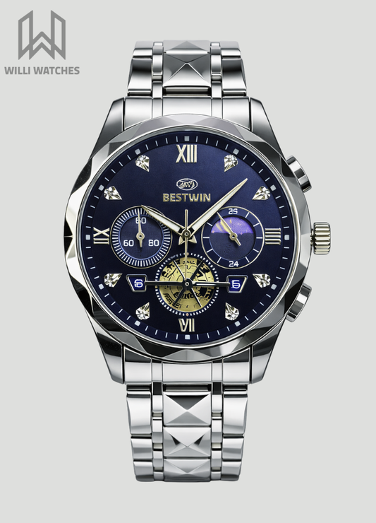 Bestwin Luxury Blue Dial Stainless Steel Chronograph Watch BS-007