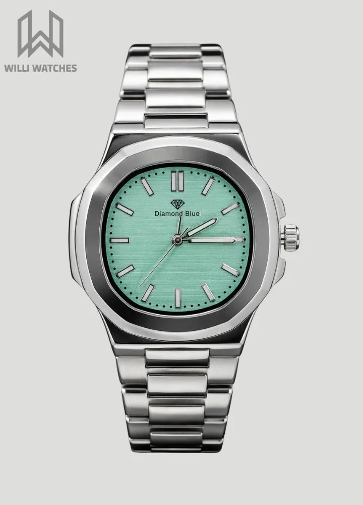 Diamond Blue Mint Green Dial Watch With Date DI-037 – Business Class