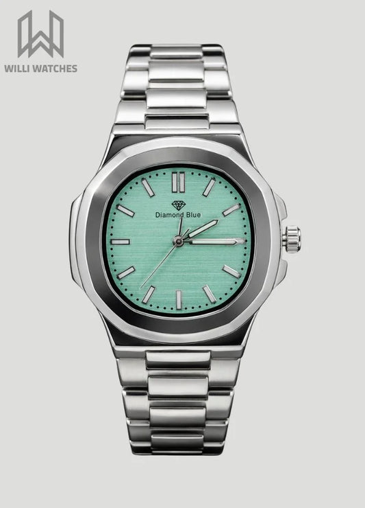 Diamond Blue Mint Green Dial Watch With Date DI-037 – Business Class