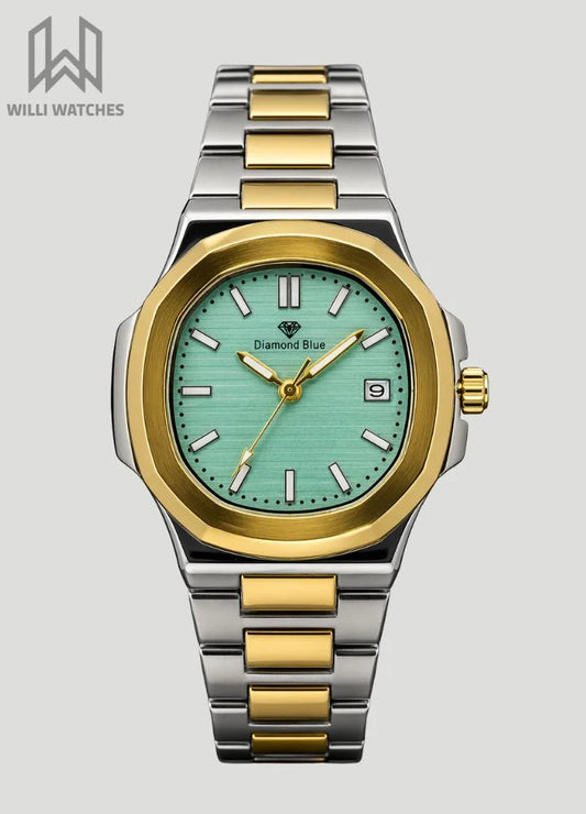 Diamond Blue Mint Green Dial Two-Tone Date Watch DI-036 – Business Class