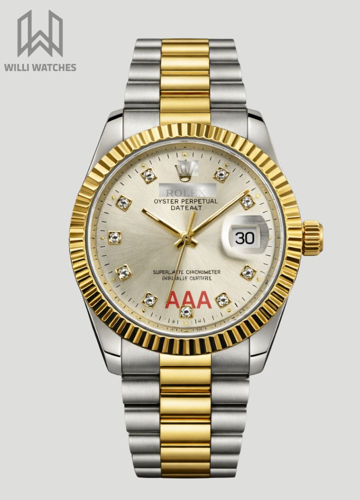 Luxury White Dial Two-Tone Date Watch R-037