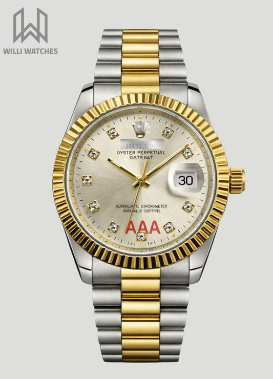 Luxury White Dial Two-Tone Date Watch R-037