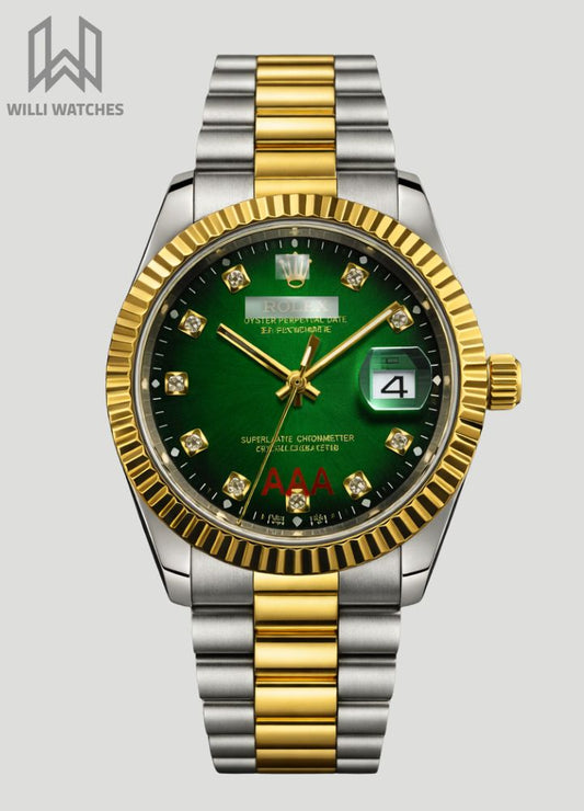 Luxury Green Dial Two-Tone Date Watch R-038